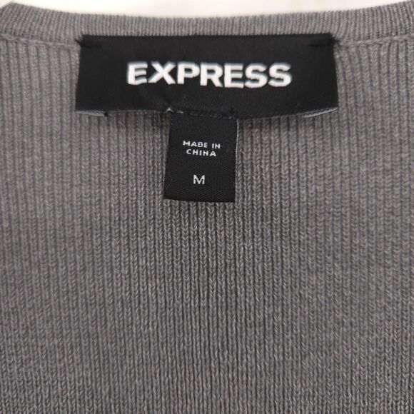 Express longline duster cardigan open Size M gray long sleeve stretch knit - Picture 5 of 7